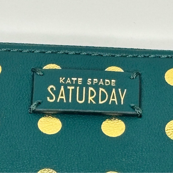 Kate Spade “Saturday” Teal and Gold Polka Dot Lambskin Leather Pouch NWOT - Picture 2 of 7